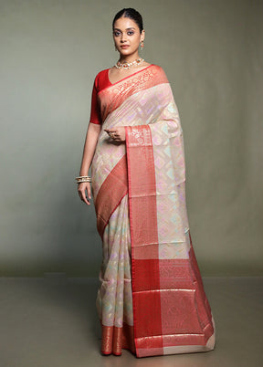 Cream Kora Silk Saree With Blouse Piece