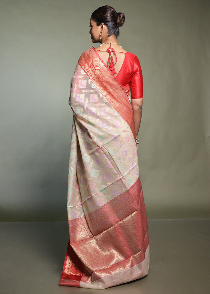 Cream Kora Silk Saree With Blouse Piece