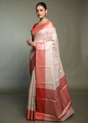 Cream Kora Silk Saree With Blouse Piece