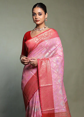 Pink Kora Silk Saree With Blouse Piece