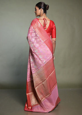 Pink Kora Silk Saree With Blouse Piece