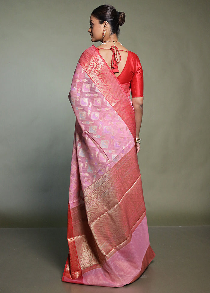 Pink Kora Silk Saree With Blouse Piece