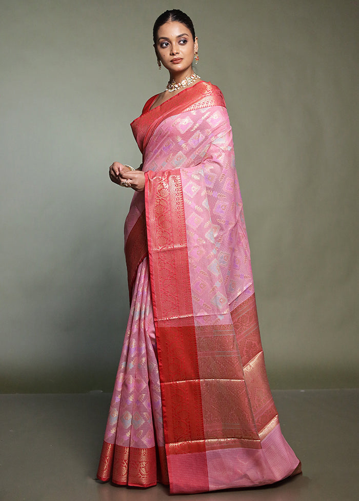 Pink Kora Silk Saree With Blouse Piece