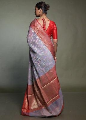 Grey Kora Silk Saree With Blouse Piece