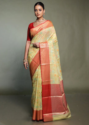 Yellow Kora Silk Saree With Blouse Piece