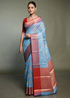 Blue Kora Silk Saree With Blouse Piece