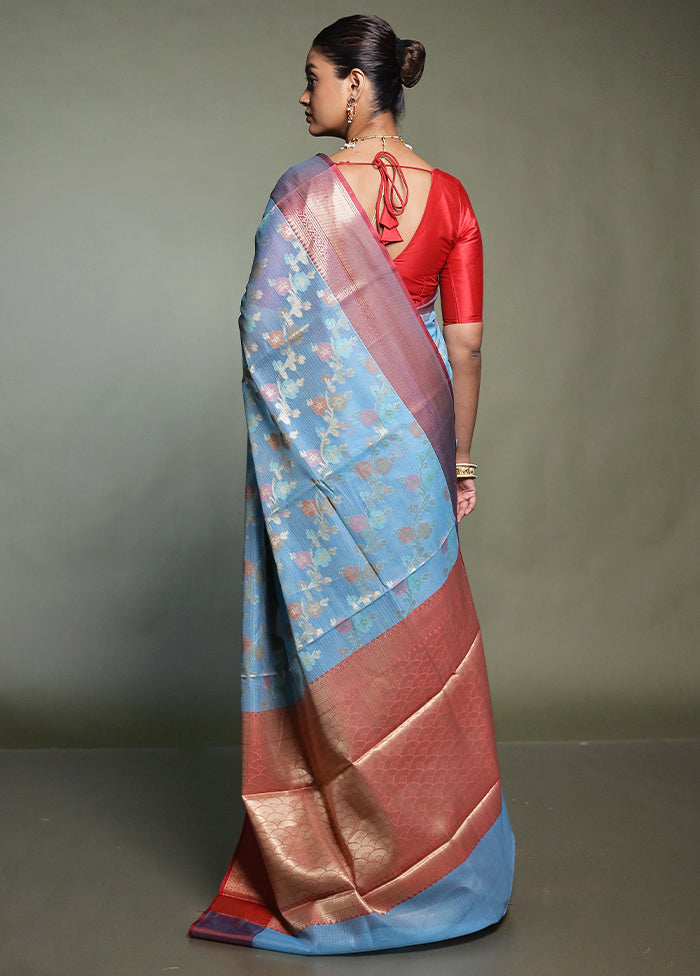 Blue Kora Silk Saree With Blouse Piece