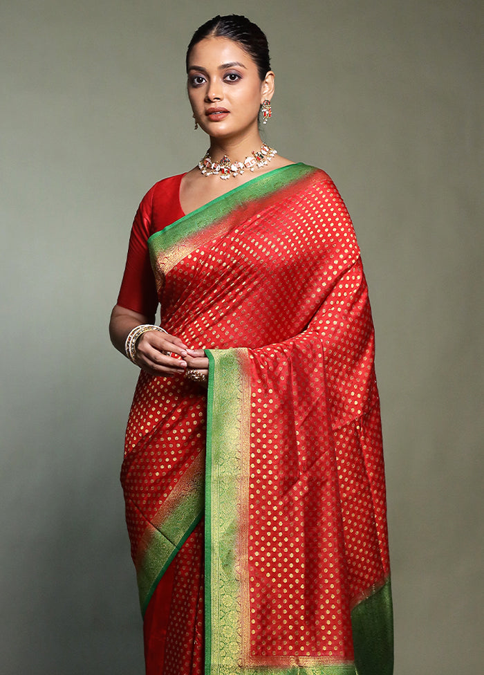 Red Dupion Silk Saree With Blouse Piece