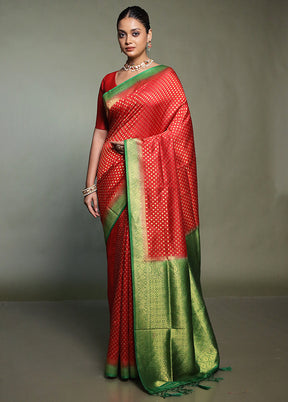 Red Dupion Silk Saree With Blouse Piece