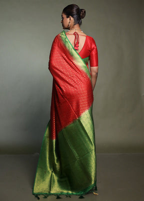 Red Dupion Silk Saree With Blouse Piece