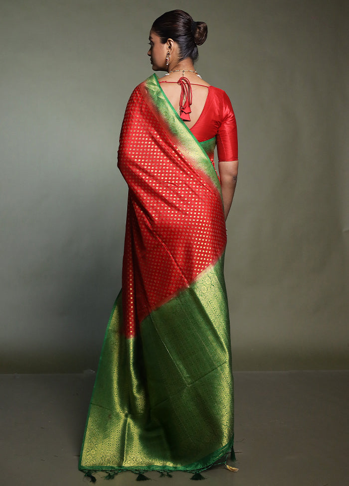 Red Dupion Silk Saree With Blouse Piece