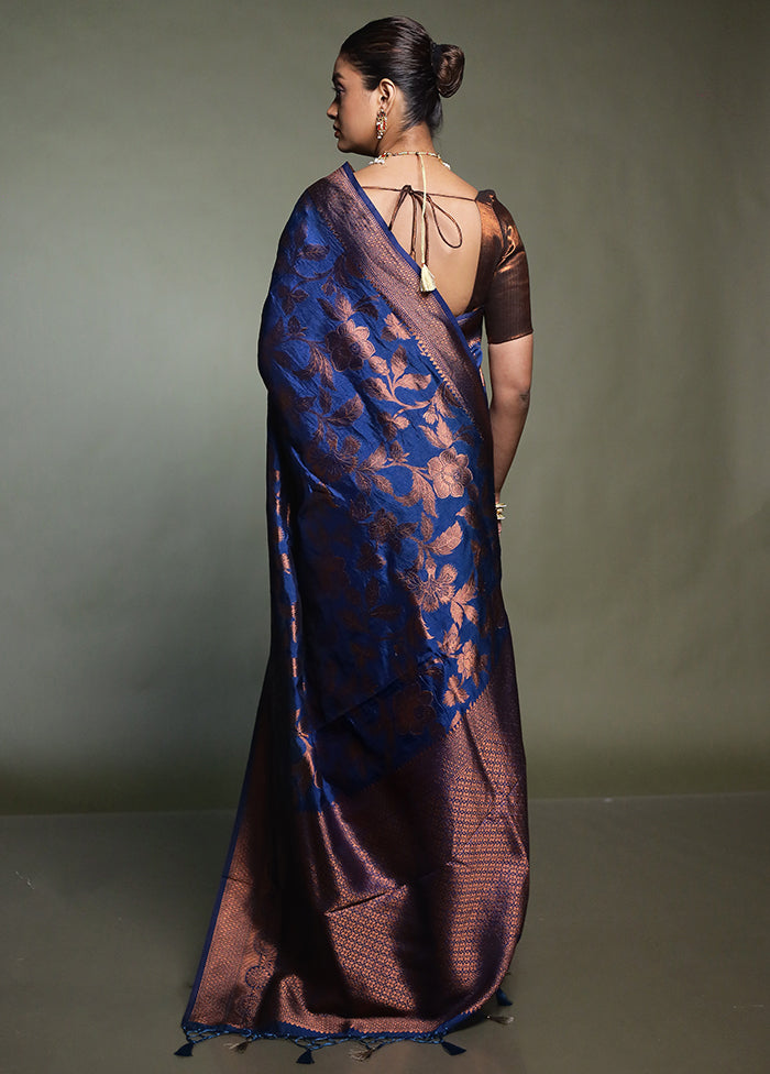 Blue Dupion Silk Saree With Blouse Piece
