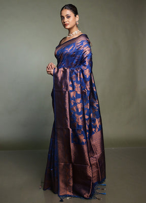 Blue Dupion Silk Saree With Blouse Piece