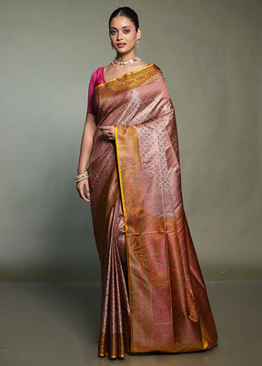 Pink Handloom Jamewar Pure Silk Saree With Blouse Piece