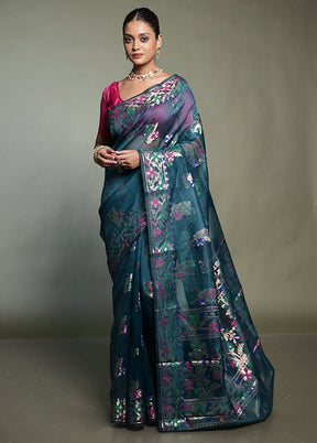 Green Kota Cotton Saree With Blouse Piece