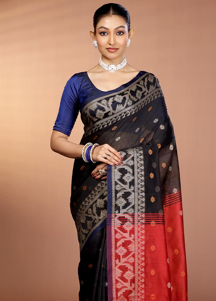Black Matka Silk Saree With Blouse Piece