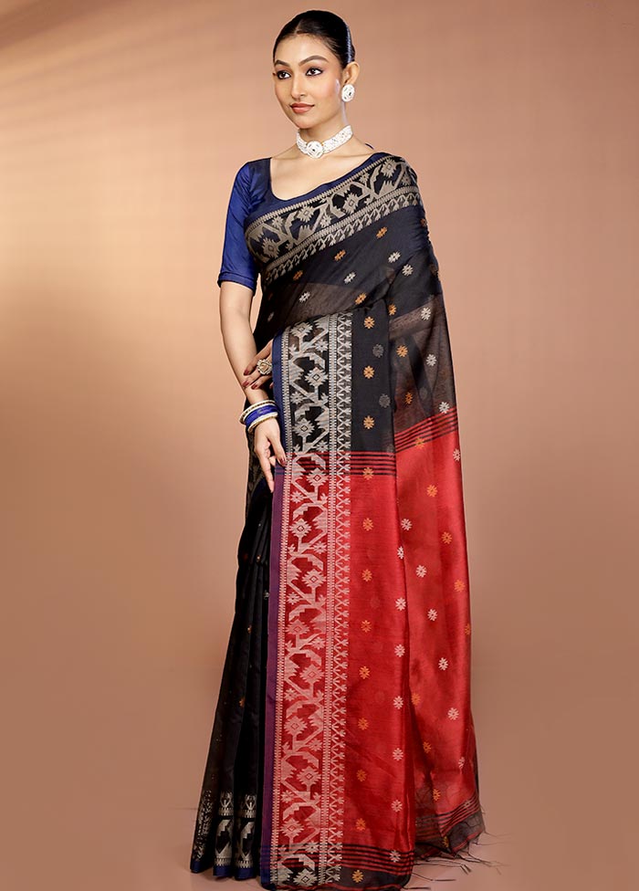 Black Matka Silk Saree With Blouse Piece