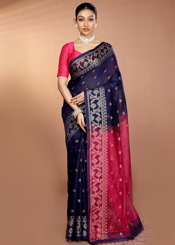 Blue Matka Silk Saree With Blouse Piece
