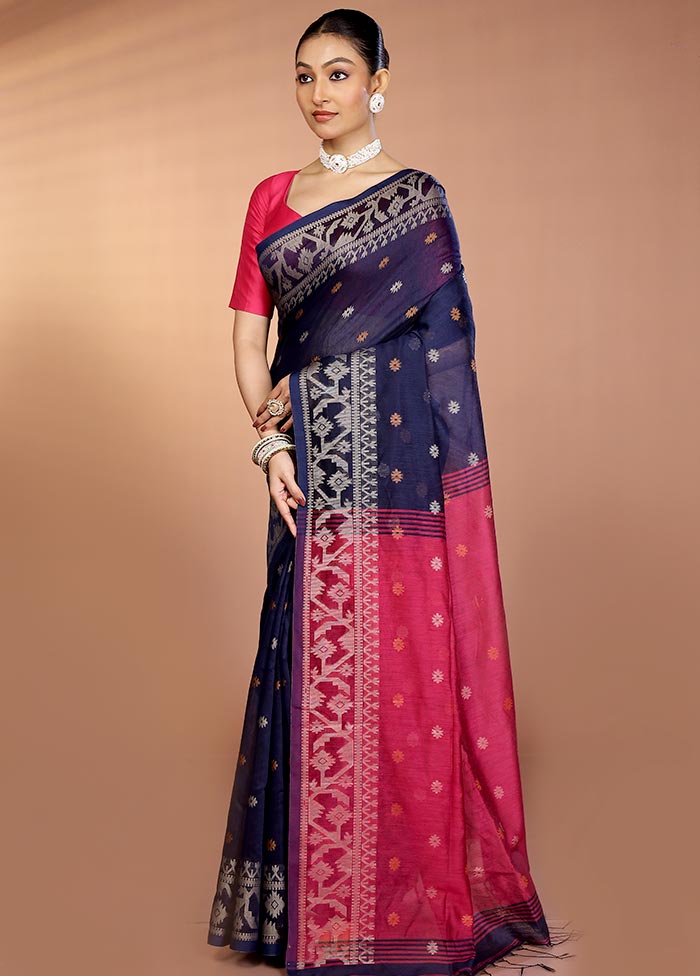 Blue Matka Silk Saree With Blouse Piece