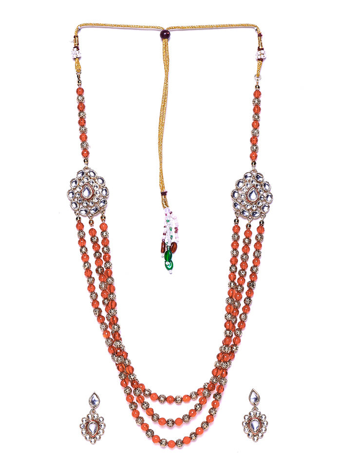 Gold Plated Distinctive Jewellery Set With Beads And Kundan - Indian Silk House Agencies