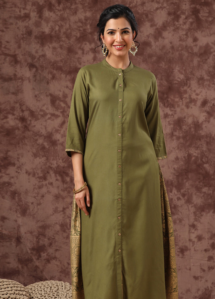 Olive Green Pure Readymade Rayon Kurti