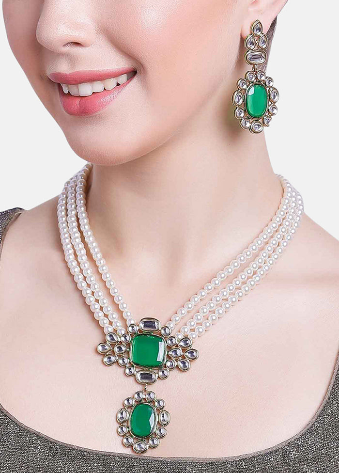 Gold Plated Aesthetic Pearl Jewellery Set - Indian Silk House Agencies