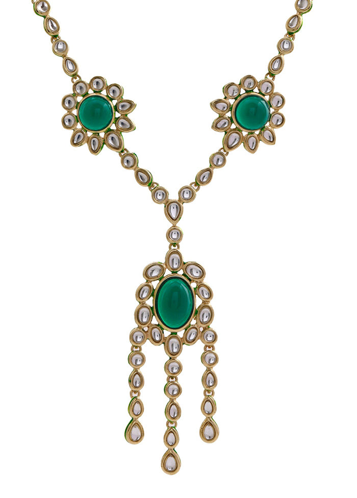 Gold Plated Splendid Emerald Kundan Kali Necklace Set - Indian Silk House Agencies