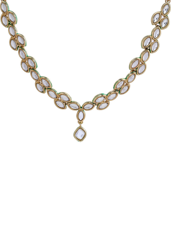 Gold Plated Kundan Sparkling Leaf Designer Necklace Set - Indian Silk House Agencies