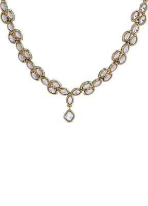 Gold Plated Kundan Sparkling Leaf Designer Necklace Set - Indian Silk House Agencies
