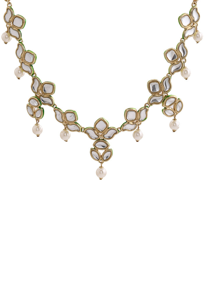 Gold Plated Kundan Pearl Lily Designer Necklace Set - Indian Silk House Agencies