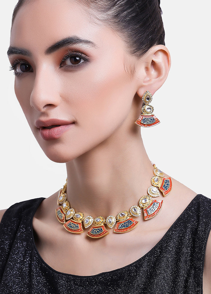 Gold Plated Adorn Jewellery Set With Enamel - Indian Silk House Agencies