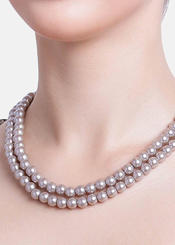 Rhodium Plated Amore Double Line Pearl Necklace - Indian Silk House Agencies