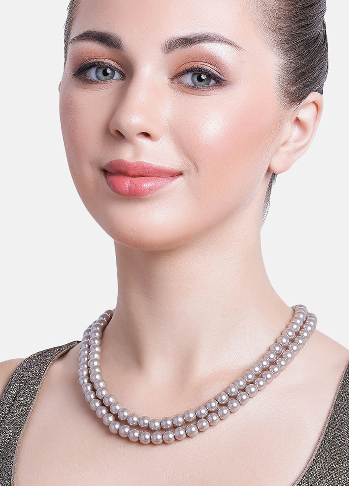 Rhodium Plated Amore Double Line Pearl Necklace - Indian Silk House Agencies