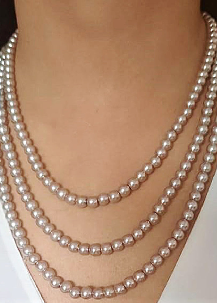 Rhodium Plated Elegant 3 Line Pearl Necklace - Indian Silk House Agencies