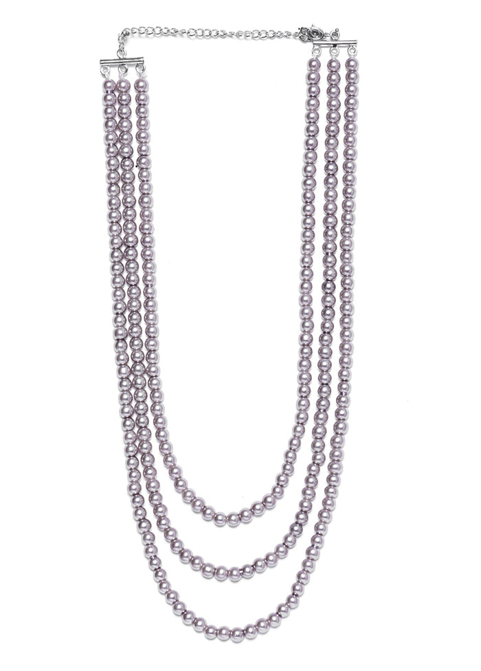 Rhodium Plated Elegant 3 Line Pearl Necklace - Indian Silk House Agencies
