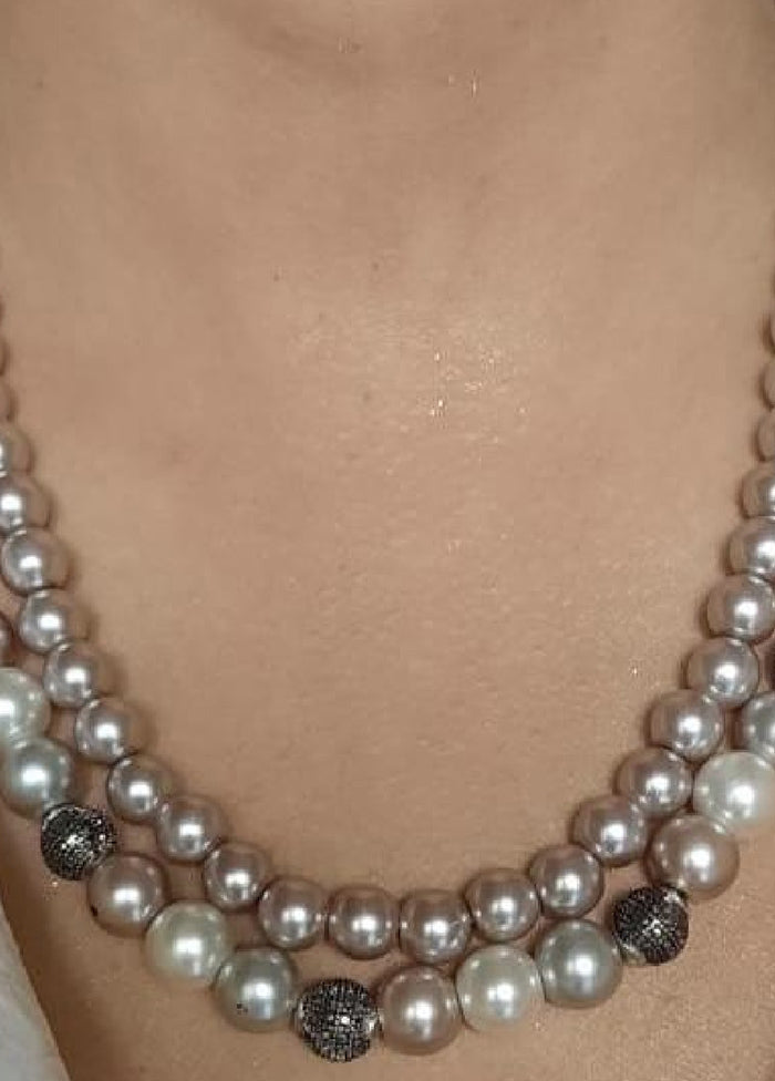 Rhodium Plated Pearl Affair Double Line Necklace - Indian Silk House Agencies