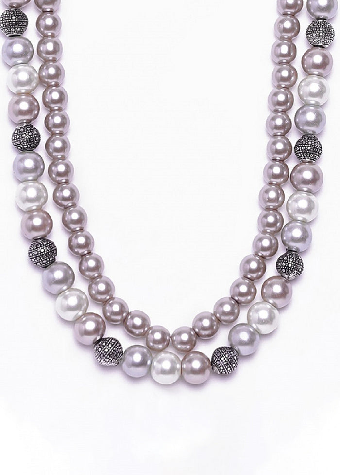 Rhodium Plated Pearl Affair Double Line Necklace - Indian Silk House Agencies