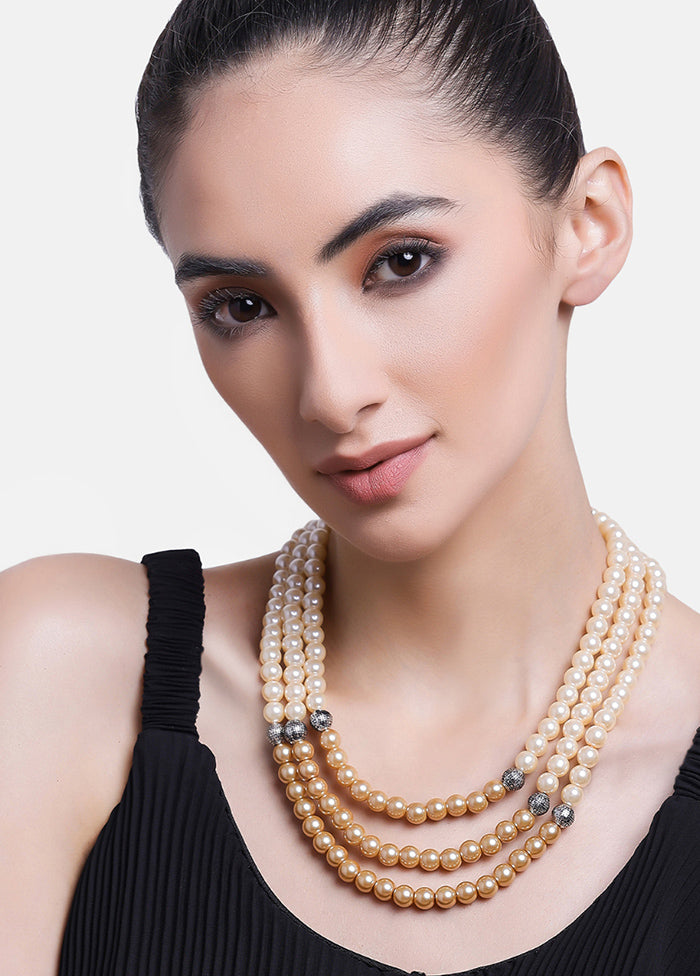 Rhodium Plated Magnificent Trio Line Pearl Necklace - Indian Silk House Agencies