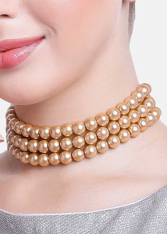 Gold Plated Charming Three Line Pearl Necklace - Indian Silk House Agencies