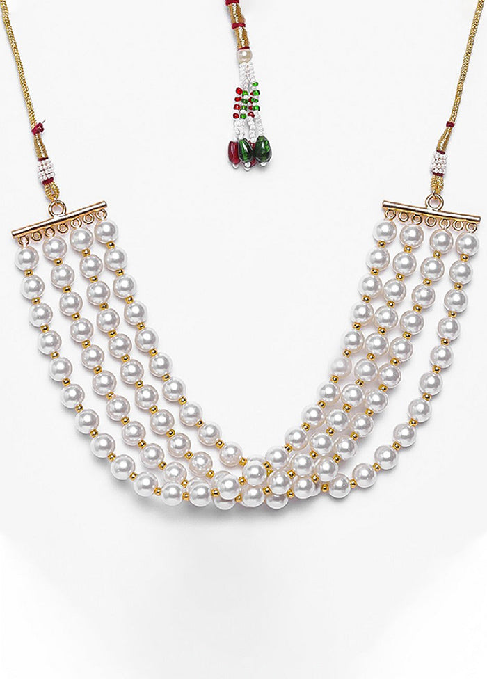 Gold Plated White Pearl Four Line Universal Choker Neclace - Indian Silk House Agencies