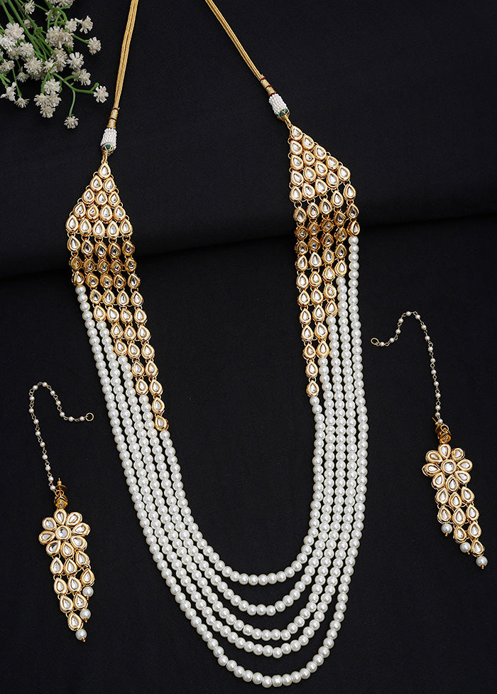 Kundan And White Beaded Long Jewellery Set - Indian Silk House Agencies