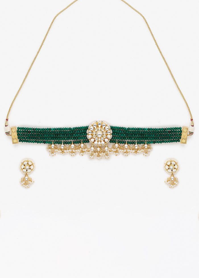 Green Kundan Choker Necklace Set With Earrings - Indian Silk House Agencies