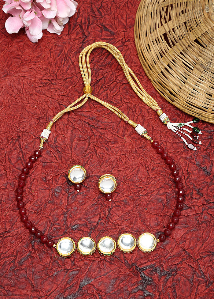 Gold Plated Choker Jewellery Set With Red Beads - Indian Silk House Agencies