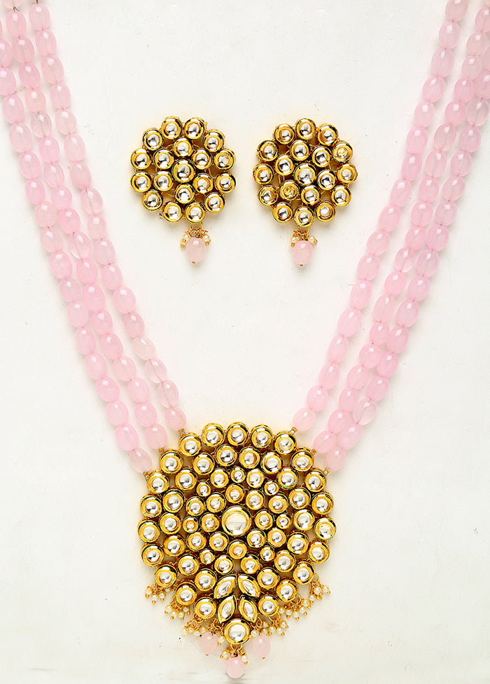 Gold Plated Choker Jewellery Set With Pink Beads - Indian Silk House Agencies