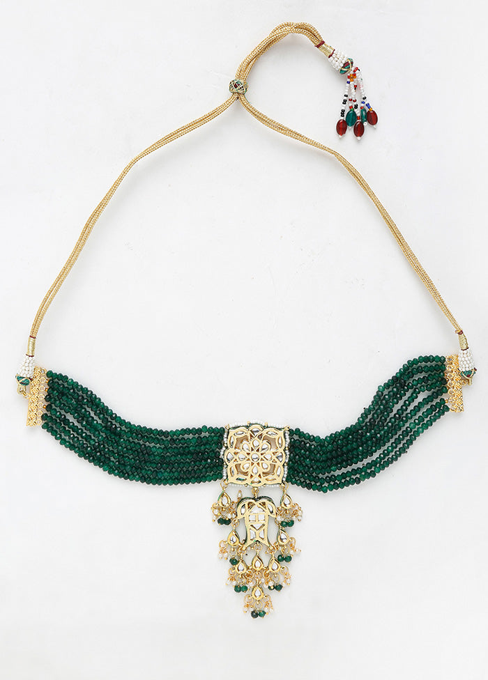 Gold Plated Kundan Choker With Emerald Green Crystals - Indian Silk House Agencies