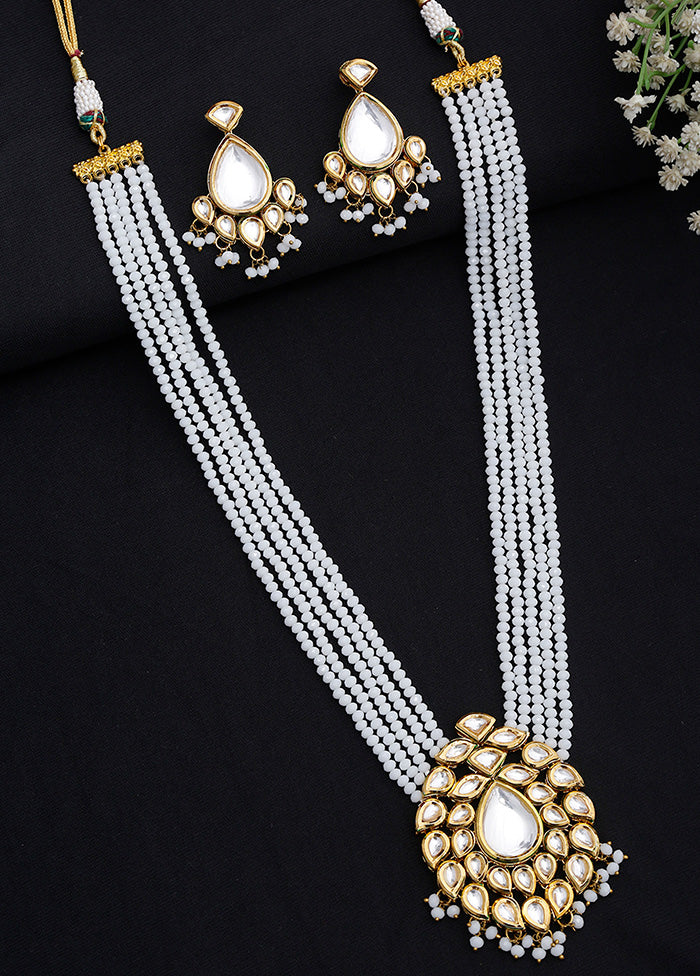 Gold Plated Kundan Jewellery Set With White Beads - Indian Silk House Agencies