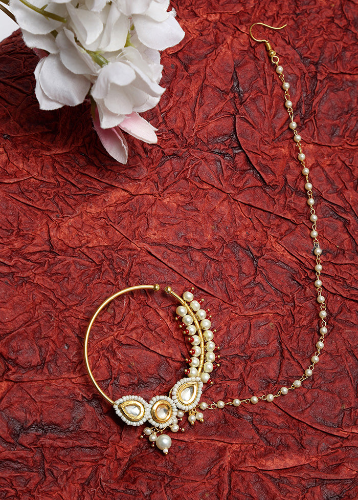 Gold Plated Kundan Chained Nosepin - Indian Silk House Agencies