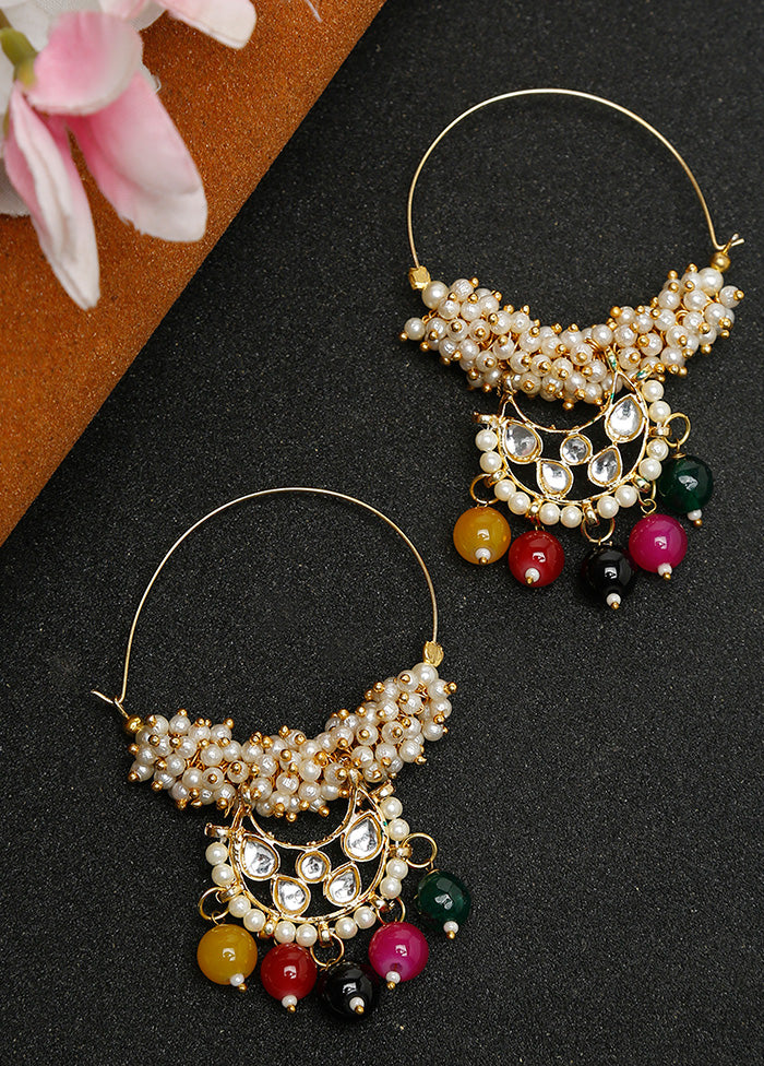 Gold Plated Kundan Loop Earrings - Indian Silk House Agencies