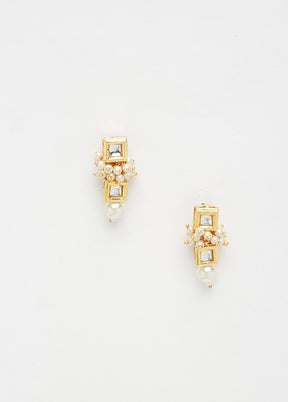 Gold Plated Kundan Stud Earrings - Indian Silk House Agencies