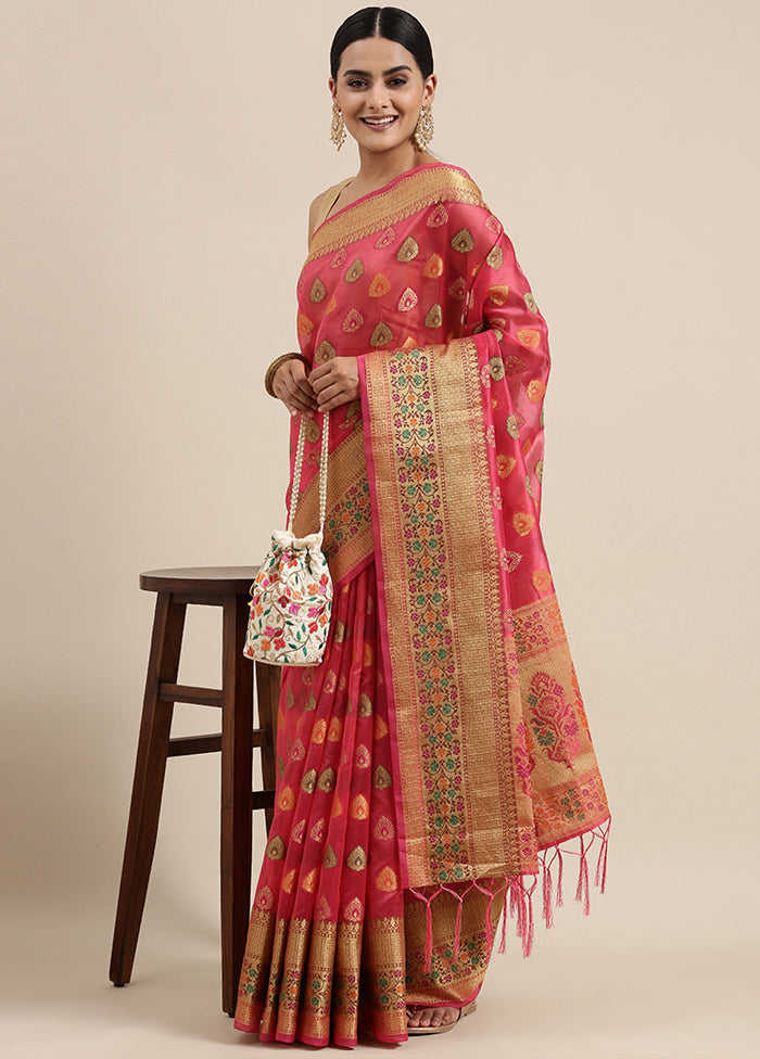 Pink Organza Saree With Blouse Piece - Indian Silk House Agencies